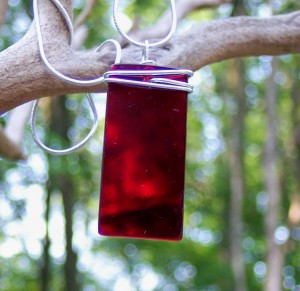 Ruby Glass Pendant on Sterling Silver Chain