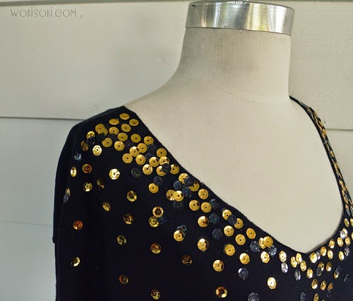No Sew DIY Off the Shoulder Shirt with Sequins