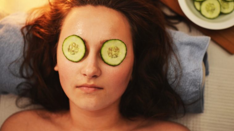 face mask with cucumbers on eyes