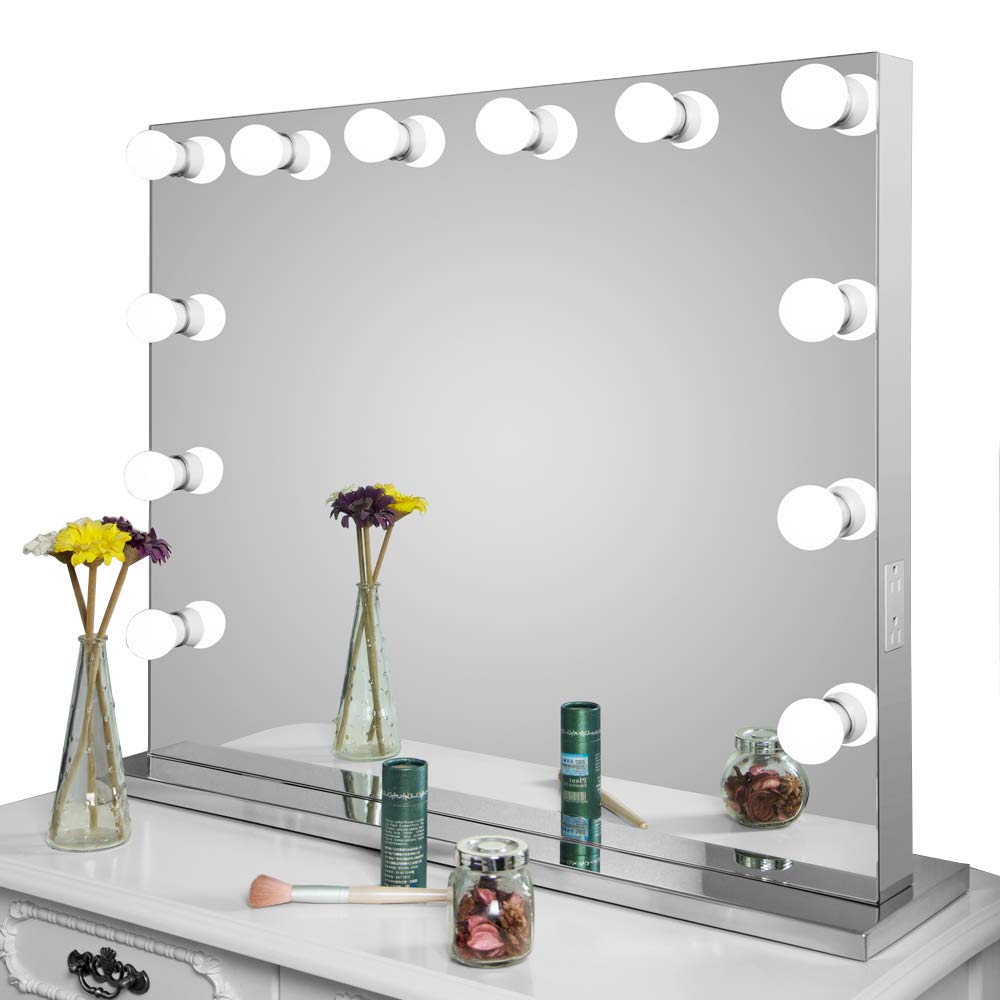 large mirror with lights